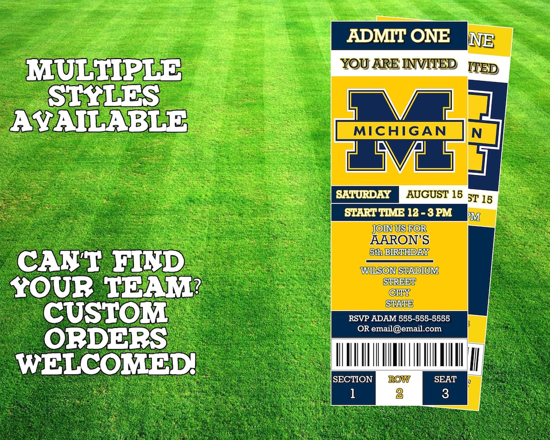Michigan Wolverines Ticket Invitation Etsy