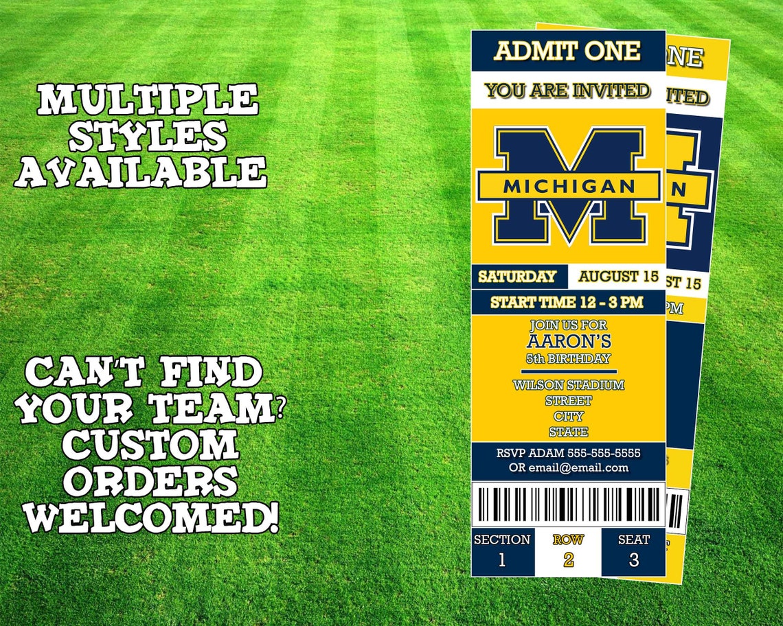 Michigan Wolverines Ticket Invitation Etsy