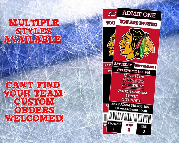 Chicago Blackhawks Ticket Invitation - Etsy