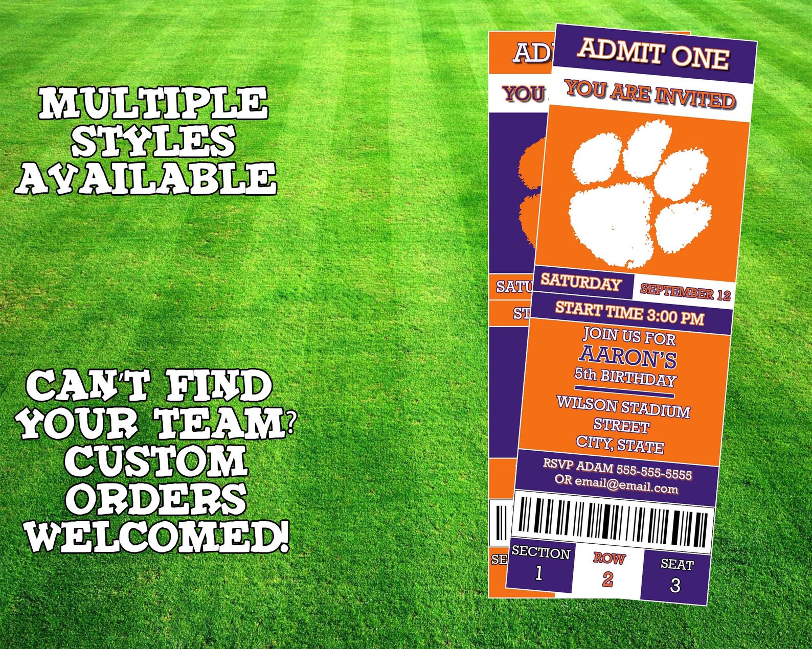 Clemson Ticket Invitation Etsy