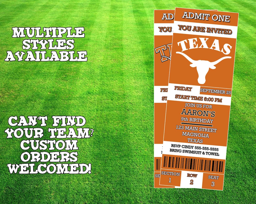 Texas Longhorns Ticket Invitation Etsy