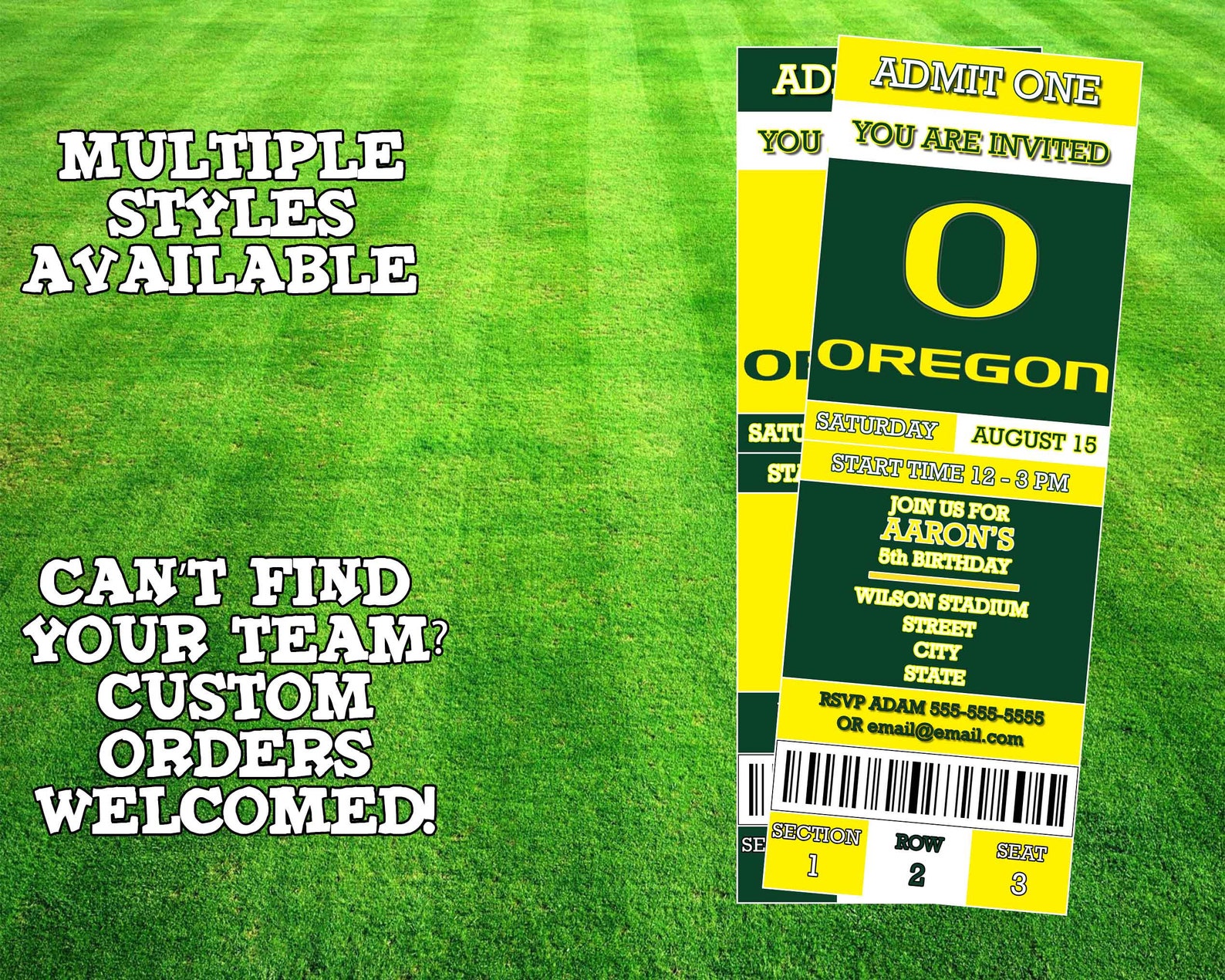 Oregon Ducks Ticket Invitation Etsy