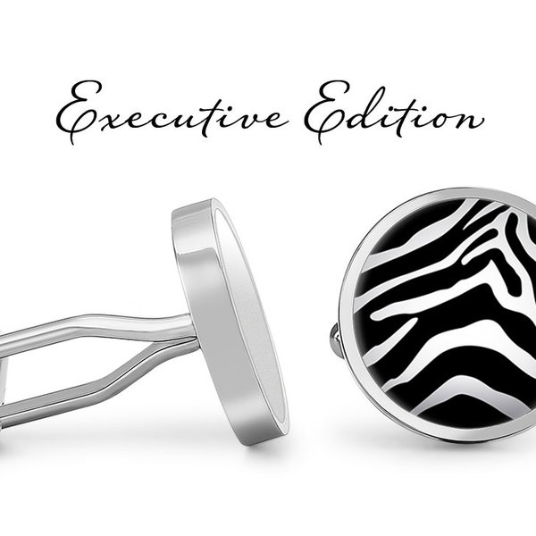 Zebra Stripe Cufflinks - Zebra Cuff Links - Animal Pattern Cufflink (Pair) Lifetime Guarantee (S1249)