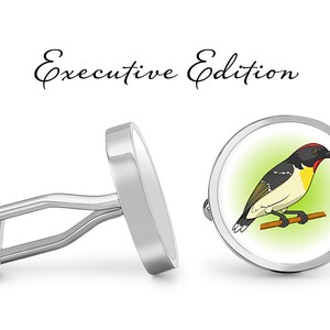 Sulphur-Breasted Myzomela Cufflinks - Myzomela Bird Cuff Links - Myzomelas Cufflink (Lifetime Guarantee) S2278