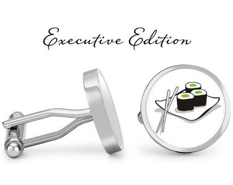 Sushi Roll Cufflinks - Sushi Cuff Links - California Roll Cufflink (Pair) Lifetime Guarantee (S0028)