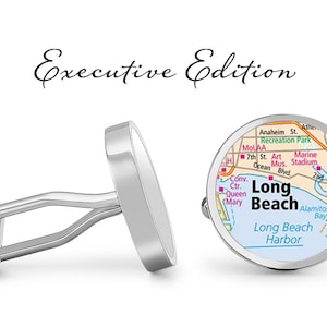 Long Beach California Cufflinks - Carte de la ville Cuff Links - Plan de Long Beach CA Cufflink (Garantie à vie) S2343