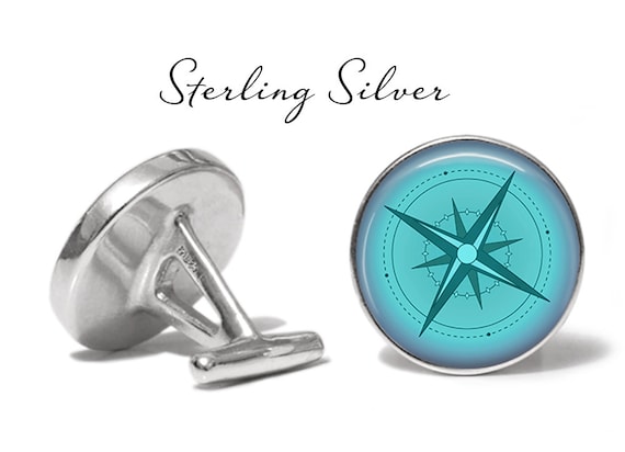 Details about   Nautical Compass Cuff Links and Blue Anchor Tie Clip Set Beach Wedding Boat