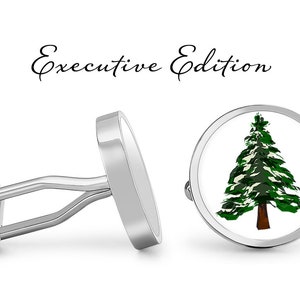 Snowy Winter Tree Cufflinks - Evergreen Cuff Links - Christmas Cufflinks - Winter Tree Cufflink (Pair) Lifetime Guarantee (S0515)