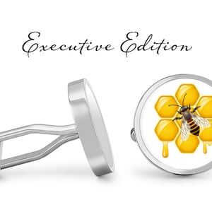 Honeybee Cufflinks - Honeycomb Cufflinks - Bee Cufflink - Bees Cufflinks (Pair) Lifetime Guarantee (S0048)