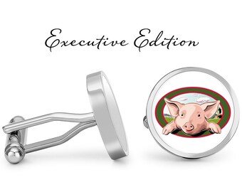 Pig On A Farm Cufflinks - Pig Cuff Links - Animal Cufflink - Farmer Cufflink - Groom Wedding Gift (Pair) Lifetime Guarantee (S0056)