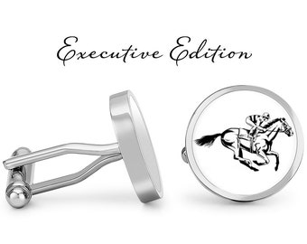 Jockey Cufflinks - Horse Racing Cufflinks - Horse Cuff Links - Derby Cufflink (Pair) Lifetime Guarantee (S0724)