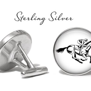 Jockey Cufflinks Horse Racing Cufflinks Horse Cuff Links Derby Cufflink Pair Lifetime Guarantee S0724 Sterling Silver