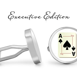 Ace of Spades Cufflinks - Gemelos de naipes - Vegas Poker Cufflink (Pair) Garantía de por vida (S0134)