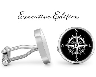 Nautical Compass Cufflinks - Map Compass Cuff Links (Lifetime Guarantee) S2670