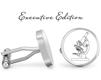 Microscope Cufflinks - Scientist Cufflinks - Chemistry Cuff Links - Science Wedding (Pair) Lifetime Guarantee (S0297)