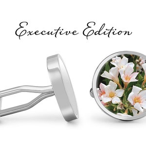 White Flower Cufflinks Flowers Cuff Links Floral Cufflink Pair Lifetime Guarantee S0973 image 1