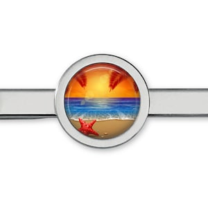 Beach Sunset Tie Clip Starfish Tie Bar Tropical Beach Cufflink Accessories Lifetime Guarantee T0009 image 1