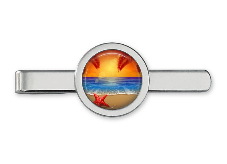 Beach Sunset Tie Clip Starfish Tie Bar Tropical Beach Cufflink Accessories Lifetime Guarantee T0009 image 1