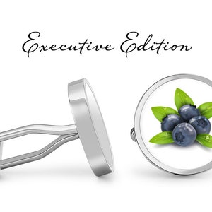Blueberry Cufflinks - Berry Cuff Links - Fruit Cufflink - Blueberry Handmade Gift (Pair) Lifetime Guarantee (S0216)