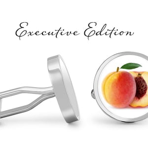 Peach Cufflinks - Peaches Cuff Links - Peach Fruit Cufflink  - Wedding Cufflinks (Pair) Lifetime Guarantee (S0321)