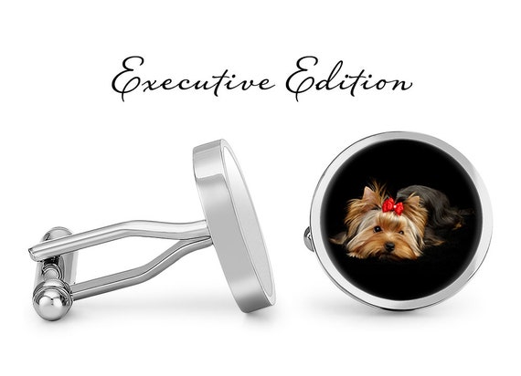 Paire De Boutons De Manchette Vintage Argenté Décor Chien Terrier - Occasion Très Bon état