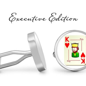 King Of Hearts Cufflinks - Enlaces de manguito de cartas - Gemelos de cartas - Bonos de manguito de casino de juego (par) Garantía de por vida (S0415)