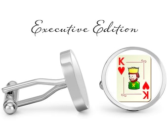 King Of Hearts Cufflinks - Playing Card Cuff Links - Cards Cufflinks - Gambling Casino Cuff Links (Pair) Lifetime Guarantee (S0415)