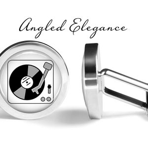 Turntable Cufflinks DJ Cufflinks Turn Table Cuff Links Vinyl Cufflinks Music Cufflinks Pair Lifetime Guarantee S0350 Angled Elegance