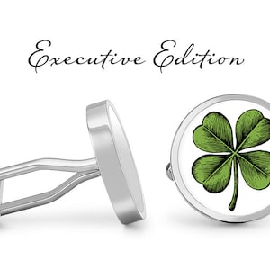 Four Leaf Clover Cufflinks - St Patrick&#39;s Day Cuff Links - Irish Shamrock Cufflink (Lifetime Guarantee) S2427