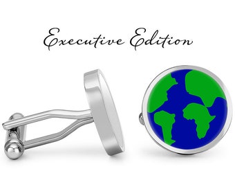 Earth Cufflinks - Planet Cufflinks - Globe Cuff Links - World Cufflink - Map Cuff Link (Pair) Lifetime Guarantee (S0996)