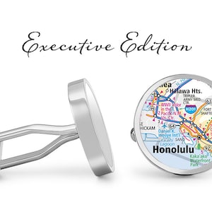 Honolulu Cufflinks Hawaii Cuff Links Carte de Honolulu HI Cufflink (Garantie à vie) S2053