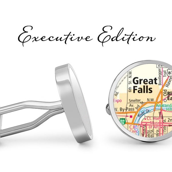 Great Falls Montana Cufflinks - City Map Cuff Links (Lifetime Guarantee) S2532