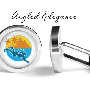 Scuba Diver Cufflinks Scuba Cuff Links Pair Lifetime Guarantee S1061 Angled Elegance