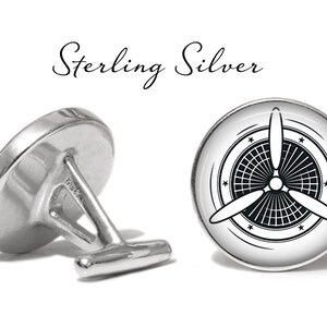 Airplane Propeller Cufflinks Pilot Cuff Links Plane Propeller Cufflink Pair Lifetime Guarantee S1239 Sterling Silver