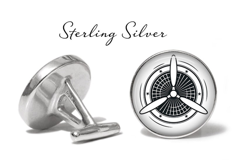 Airplane Propeller Cufflinks Pilot Cuff Links Plane Propeller Cufflink Pair Lifetime Guarantee S1239 Sterling Silver