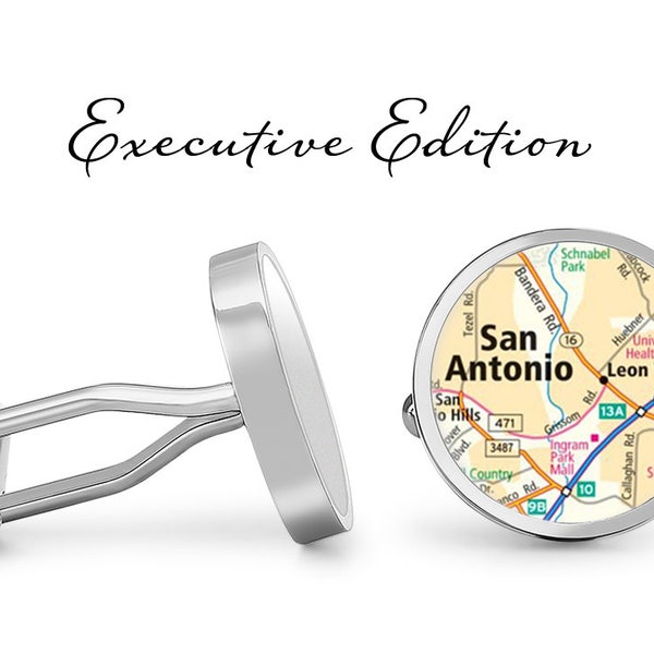 San Antonio Texas Cufflinks - City Map Cuff Links (Lifetime Guarantee) S2536