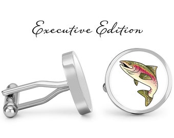 Trout Cufflinks - Rainbow Trout Cufflinks - Fish Cufflinks - Fishing Cuff Links - Fisherman Cuff Link (Pair) Lifetime Guarantee (S0318)