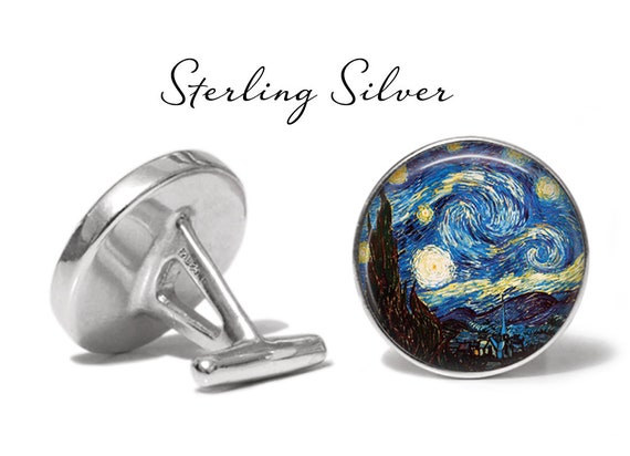 YSJCHEBS Van Gogh Manschettenknöpfe 2 Paar - Kreative Ölmalerei Design Knöpfe Für Hemden