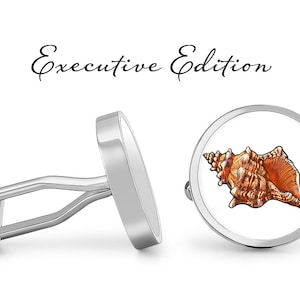 Spiral Conch Shell Cufflinks Seashell Cuff Links (Lifetime Guarantee) S1993