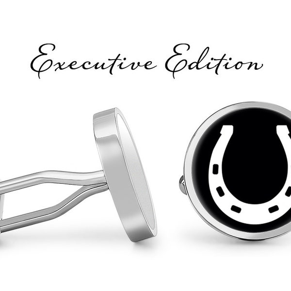 Horseshoe Cufflinks - Horse Shoe Cuff Links - Horse Cufflinks - Equestrian Cuff Links (Pair) Lifetime Guarantee (S0870)