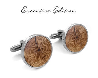Wood Ring Cufflinks - Wood Cufflinks - Log Cuff Links - Tree Cufflinks (Pair) Lifetime Guarantee (S0650)
