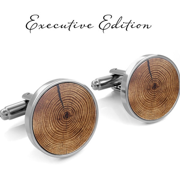 Wood Ring Cufflinks - Wood Cufflinks - Log Cuff Links - Tree Cufflinks (Pair) Lifetime Guarantee (S0650)