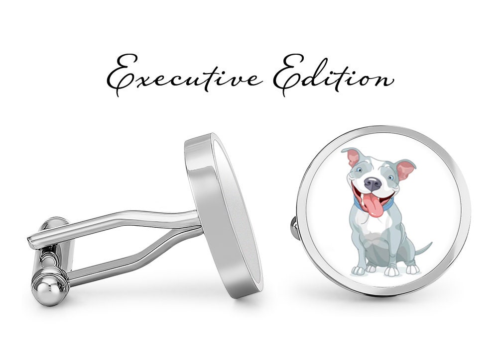 Pitbull Cufflinks - Happy Pit Bull Dog Cuff Links (Lifetime Guarantee) S2780