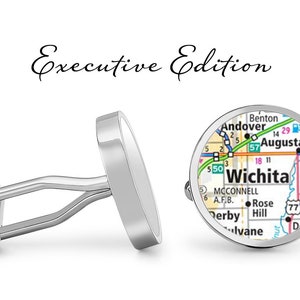 Wichita Kansas Cufflinks - City Map Cuff Links (Garantie à vie) S2521