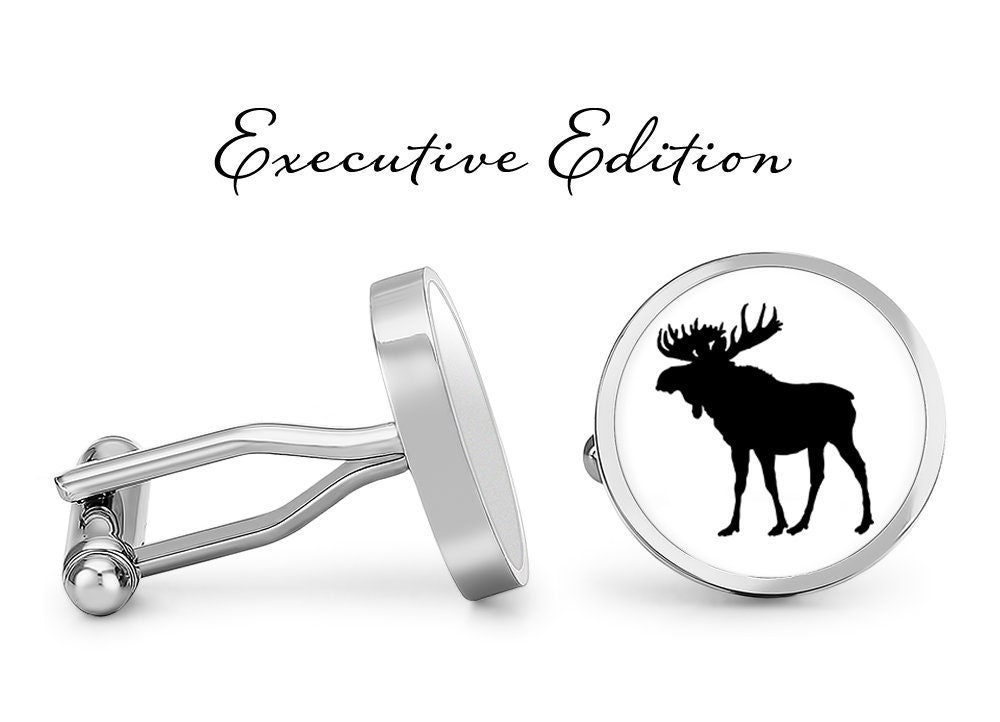 Moose Cufflinks - Moose Silhouette Cuff Links - Moose Cuffs (Pair) Lifetime Guarantee (S0125)