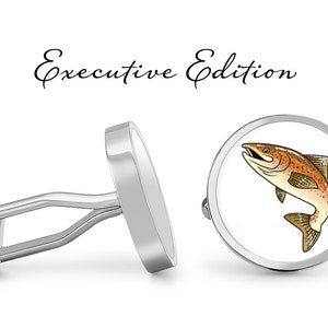 Brown Trout Cufflinks - Fish Cufflinks - Fishing Cuff Links - Outdoors Cufflink (Pair) Lifetime Guarantee (S0323)