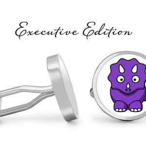 Purple Dinosaur Cufflinks - Dino Cuff Links - Stegosaurus Cufflinks - Dinosaur Wedding Cufflinks (Pair) Lifetime Guarantee (S0360)