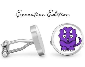 Purple Dinosaur Cufflinks - Dino Cuff Links - Stegosaurus Cufflinks - Dinosaur Wedding Cufflinks (Pair) Lifetime Guarantee (S0360)