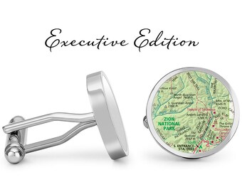 Zion National Park Cufflinks Map Cuff Links Utah Cufflink (Lifetime Guarantee) S2105