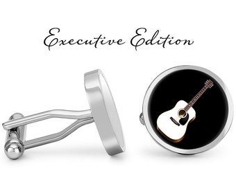 Guitar Cufflinks - Acoustic Guitar Cuff Links - Music Cufflink - Instrument Cufflinks (Pair) Lifetime Guarantee (S0874)